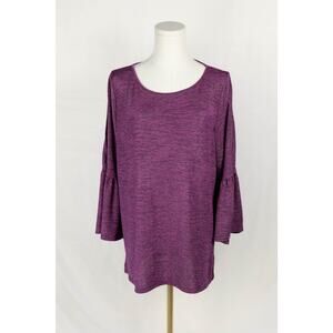 Jones New York Size Large Blouse 3/4 Bell Sleeves Purple